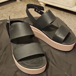 CROCS Black and Tan Platform Sandals